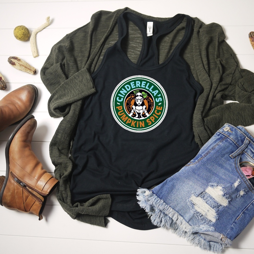 NEW! Cinderella Pumpkin Spice Racerback Tank S-2XL